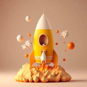 Abstract yellow rocket ship concept in cartoon style